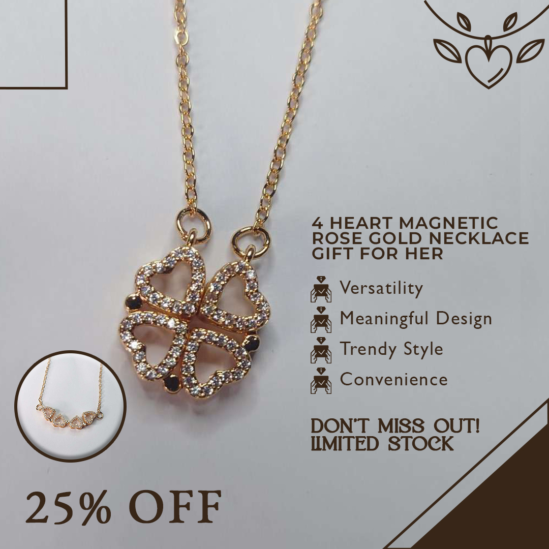 4 Heart Magnetic Rose Gold Necklace in Pakistan for Sale