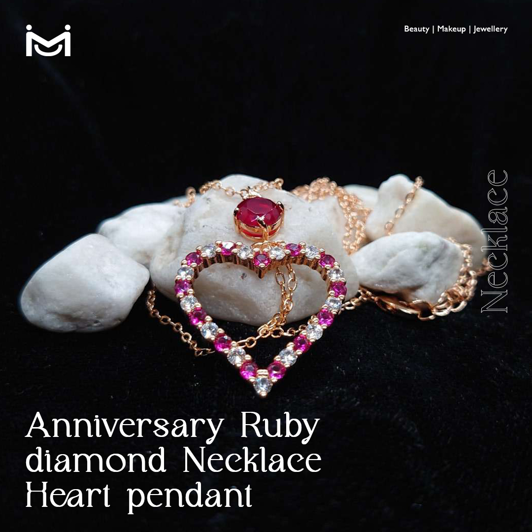 Anniversary Ruby diamond Necklace Heart pendant in Pakistan for Sale