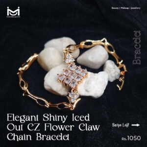 Elegant Shiny Iced Out CZ Flower Claw Chain Bracelet