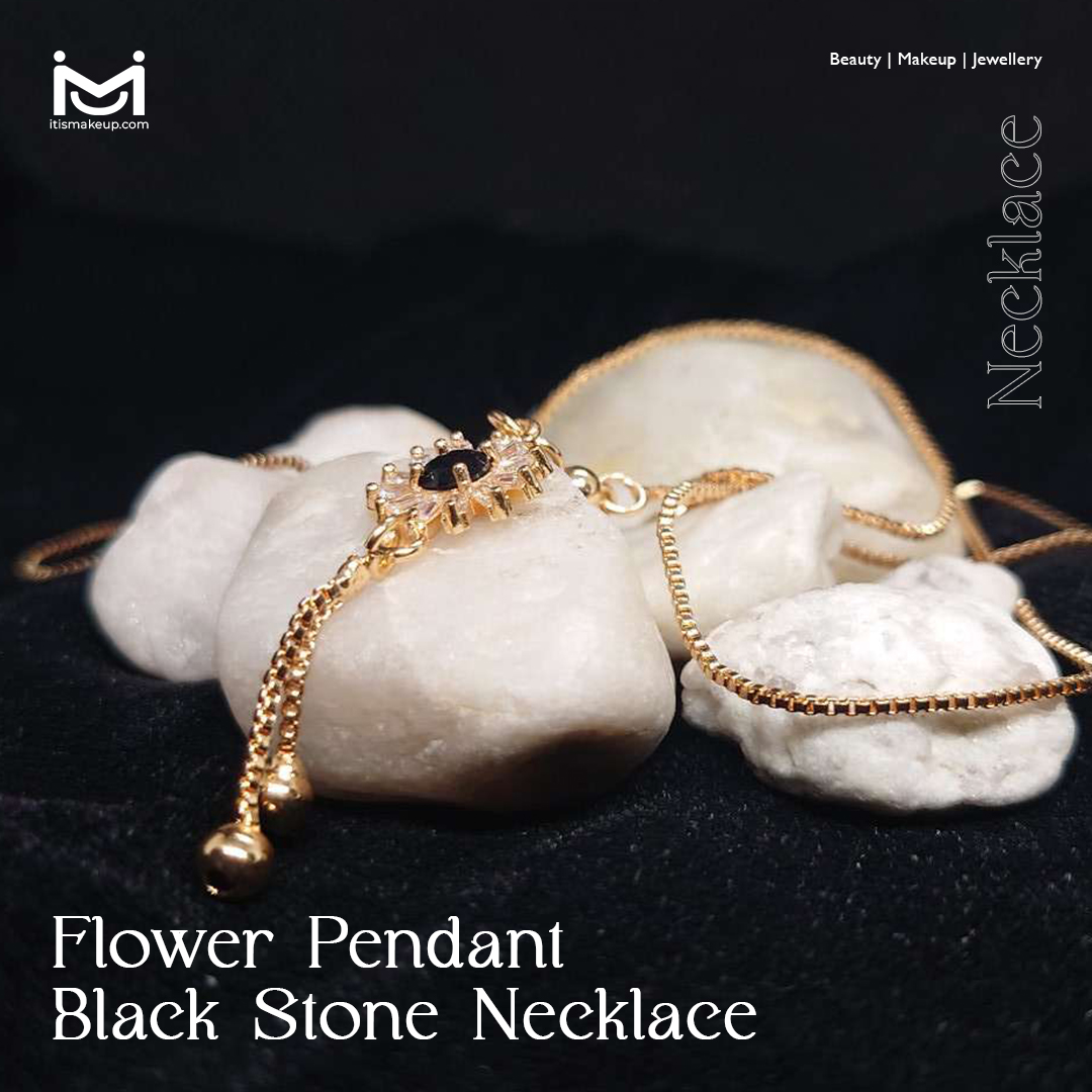 Flower Pendant Black Stone Necklace
