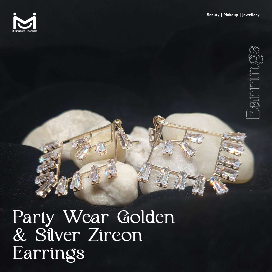 Party Wear Golden & Silver Zircon Earrings in Pakistan for Sale