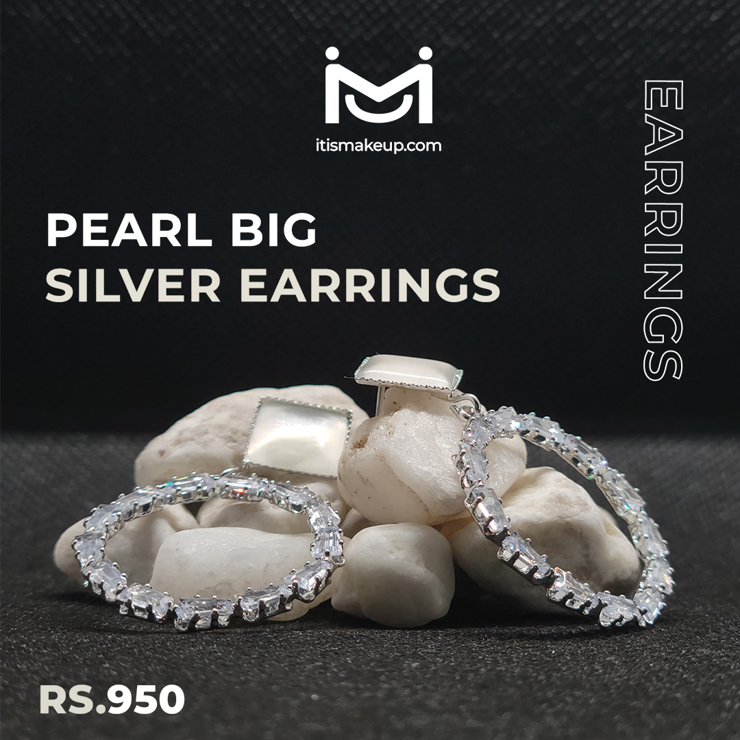 Pearl Big Silver Earrings