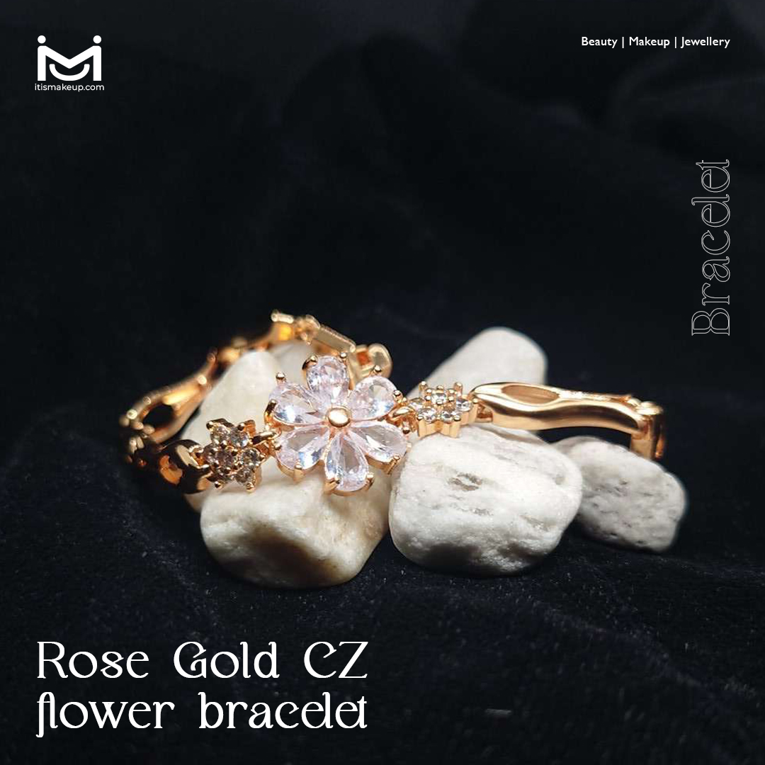 Rose Gold CZ flower bracelet sale in pakistan