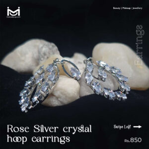 Rose Silver Crystal Hoop Earrings in Pakistan for Sale